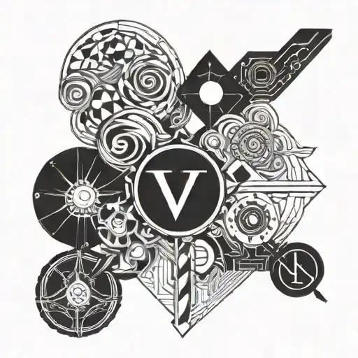 A Tattoo Combining Business Symbols And Abstract Digital Designs