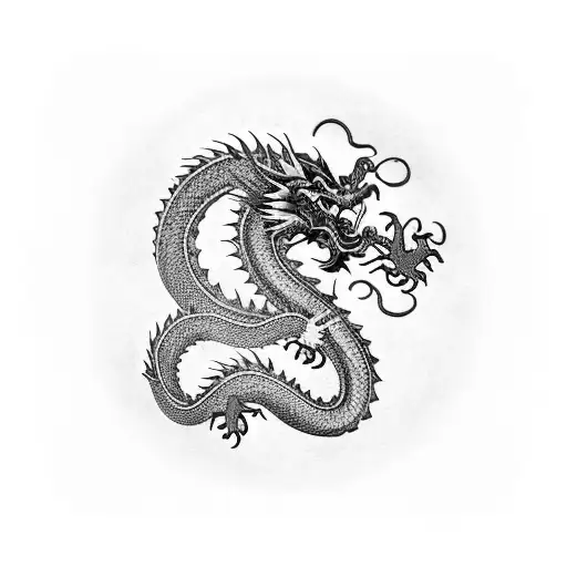 Chinese Dragon With Red Details Long And Thin Evil