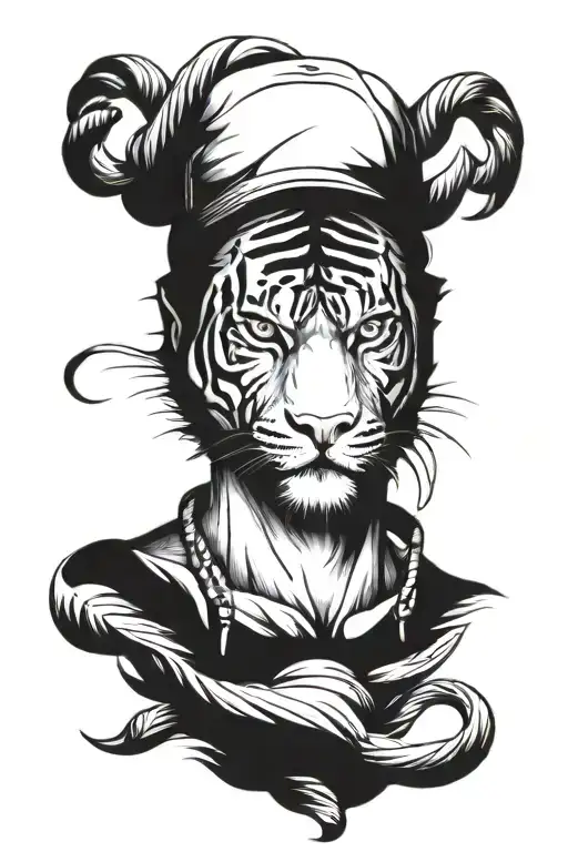 Man With Tiger Headwear Front View For Shoulder