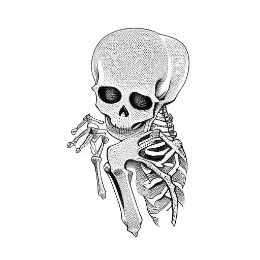 A Woman Hugging A Skeleton