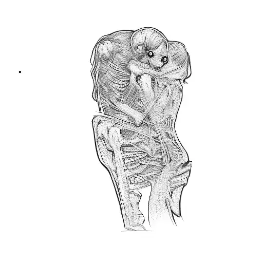 A Woman Hugging A Skeleton