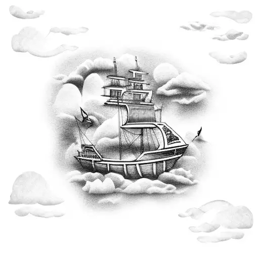 Pirate Ship Flying Through The Clouds