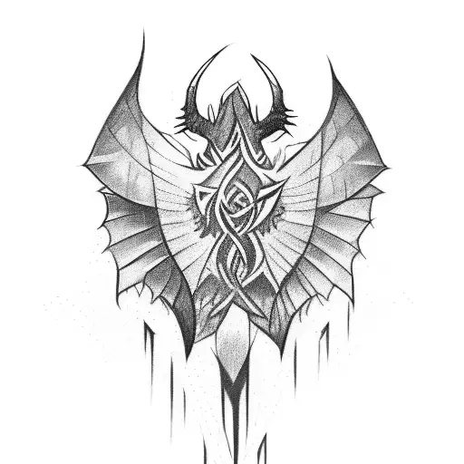 A Sketch In Neo Tribal With A Heart With Bat Wings