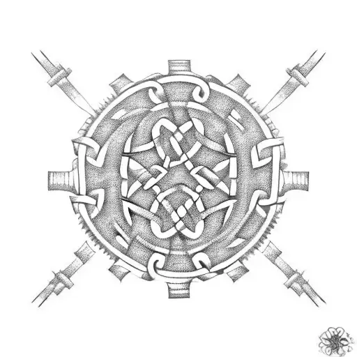 Celtic Knotwork Intertwined With Gears And Mechanical Elements