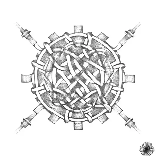 Celtic Knotwork Intertwined With Gears And Mechanical Elements