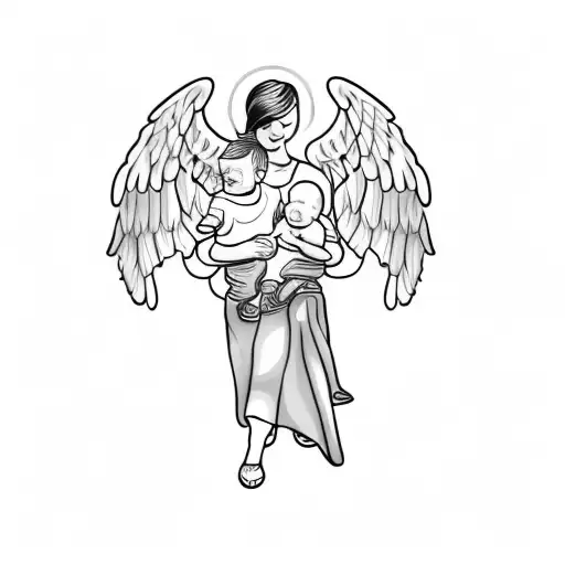 An Angel With Wings Holding A Young Boy On A Black Background