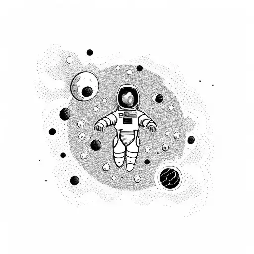 Astronaut Floating Through Space Surrounded By Planets With Flowers Bursting Out