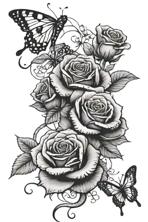 Snake Wrapped Around Rose With Butterflies And Flowers