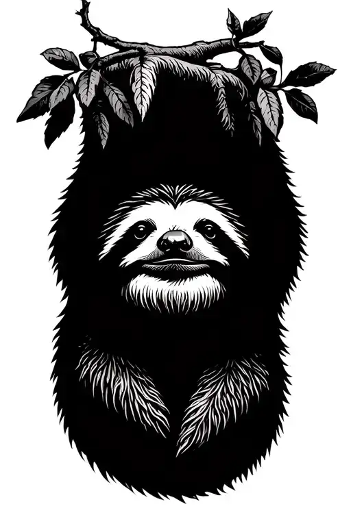 Partially Colored Sloth Hanging From A Tree