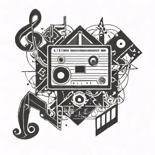 A Geometric Design Incorporating Musical Notes And Gaming Symbols