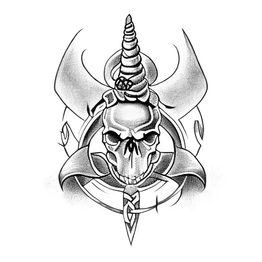 Skull Unicorn With Celtic Cross With The Name Riley Written Inside It