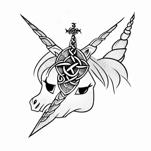 Evil Unicorn With Celtic Cross With The Name Riley Written Inside It