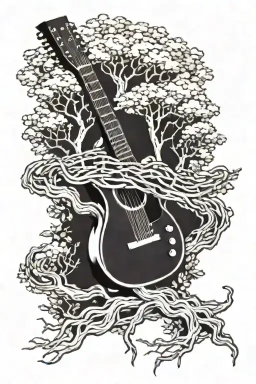 Guitar And Tree Intertwined