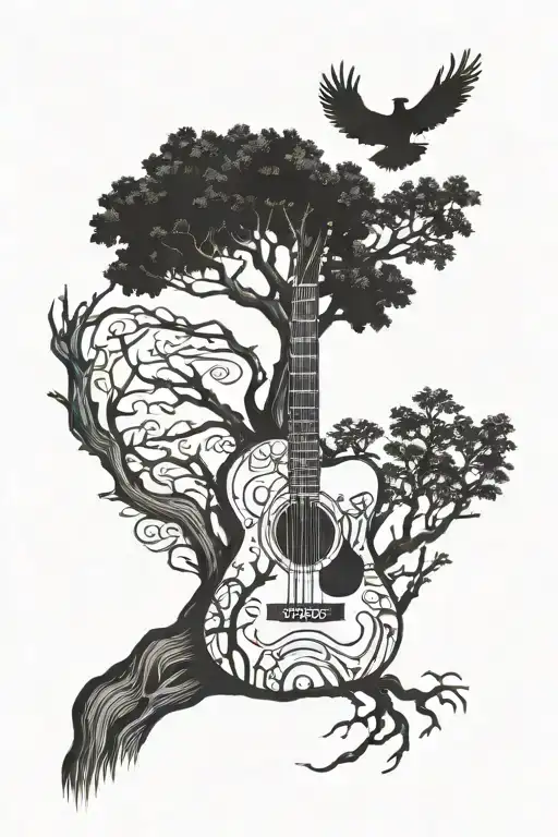Guitar And Tree Connected