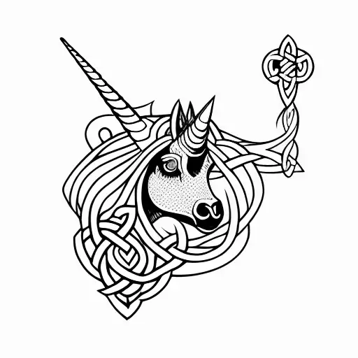 Goth Unicorn With Celtic Cross As Background