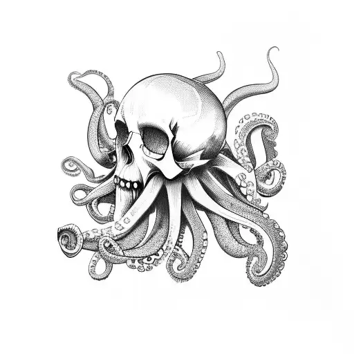 Octopus Wrapped Around A Skull