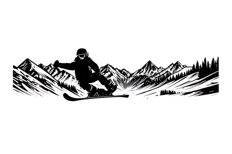 A Snowboarding Silhouette With A Mountain Landscape In The Background
