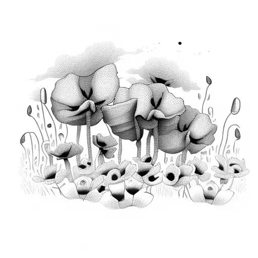 A Whimsical Illustration Of Children Playing In A Field Of Poppies