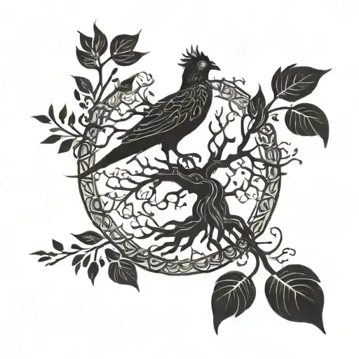 Tree Of Life With The Roots In The Shape Of An Upside Down Phoenix