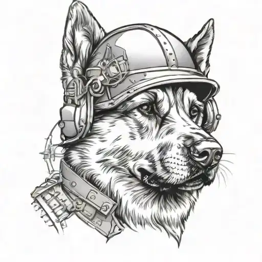 Incorporate A German Shepard Wearing A Soldier's Helmet Into A Music-themed Half Sleeve