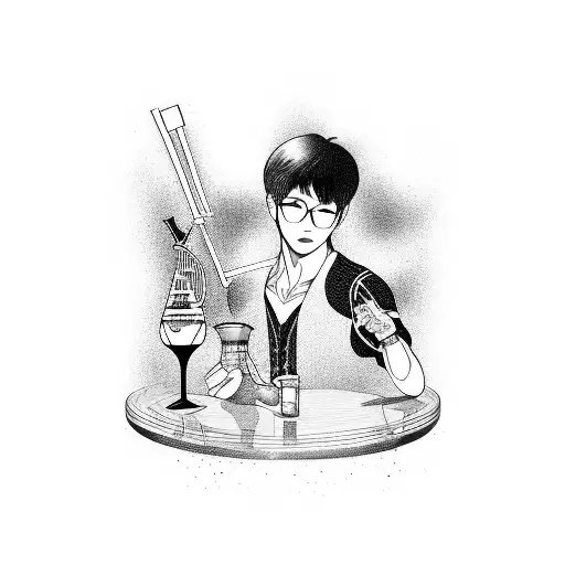 A K-pop Idol Holding A Cocktail Glass With Musical Instruments As Background