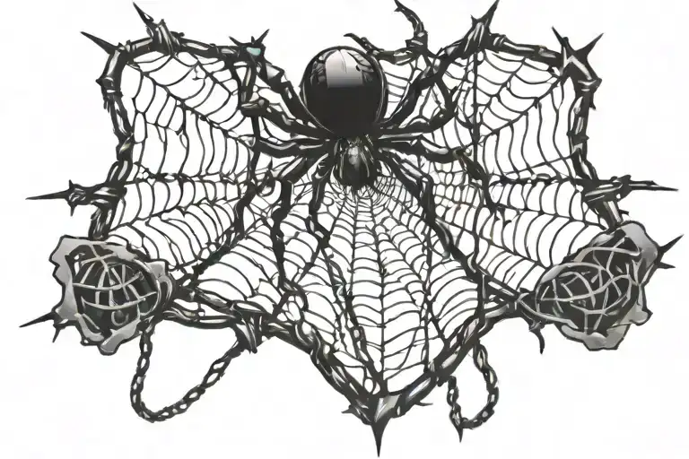 Spider Web And Barbed Wire