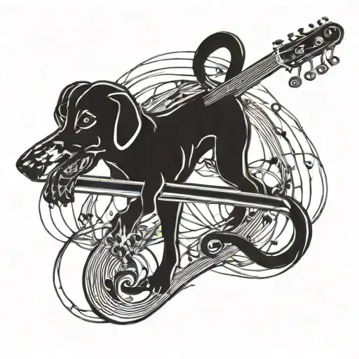 A Musical Staff Intertwined With A Silhouette Of A Dog