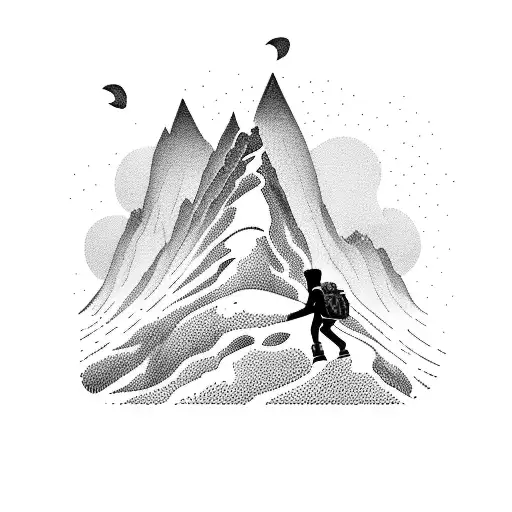 A Silhouette Of A Hiker Conquering A Mountain Peak With Determination