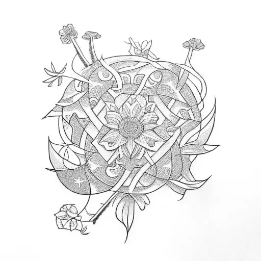 Pictish-inspired Line Work Design Incorporating Herbs And Flowers