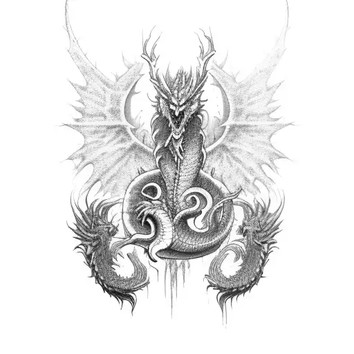 A Majestic Dragon Battling A Fallen Angel In A Dark And Ethereal Landscape