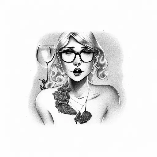 Steamy Female Tattoo With Glasses Of Wine