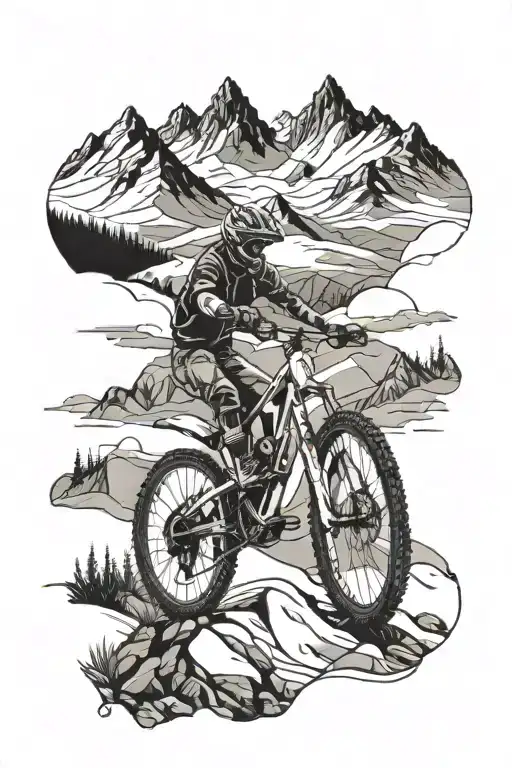 A Detailed Mountain Biking Scene With A Backdrop Of Snow-capped Mountains