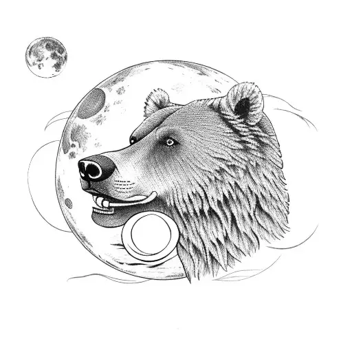 The Lunar Cycle On The Muzzle Of A Brown Russian Bear
