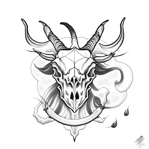 Goat Skull Clouds Lightning Roses