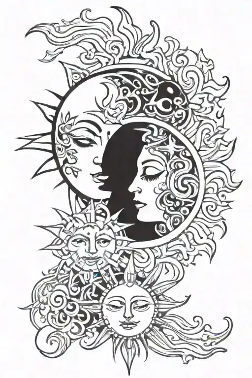 Sun And Moon With Faces