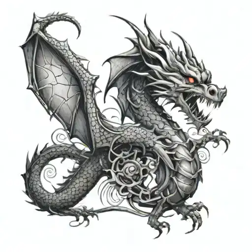 Design A Half Sleeve Tattoo Showcasing A Dragon Wrapping Around A Bombardino With Intricate Details