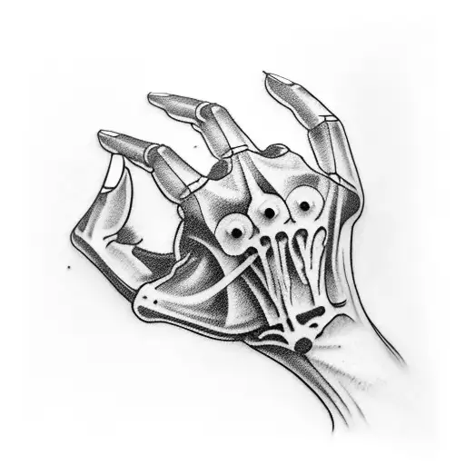 Sleeve With Black Streaks That Goes Into A Skeleton Hand