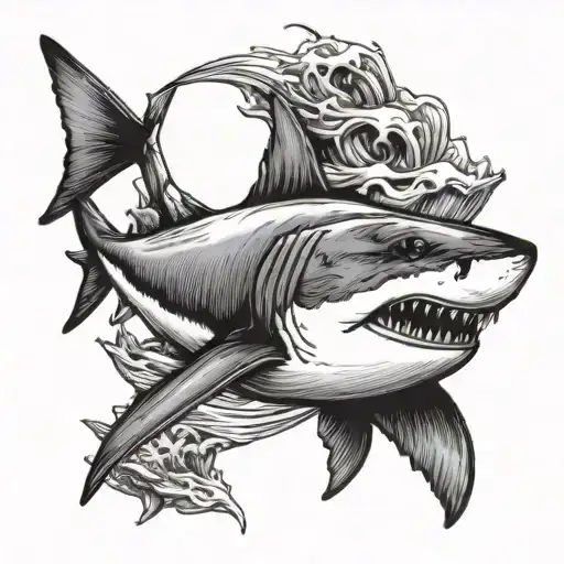 Great White Shark Looking To Eat Scupper Diver