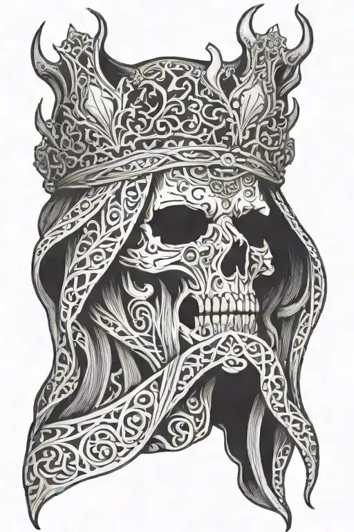 A Ghost In A Veil Without A Face With A Crown Lowered His Head And Looks At His Long Claws