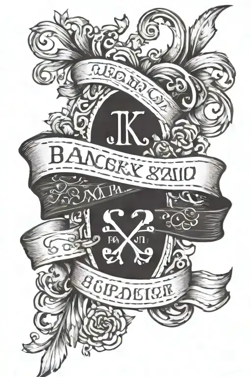 A Name In A Ribbon With A Date Under It In Roman Numerals