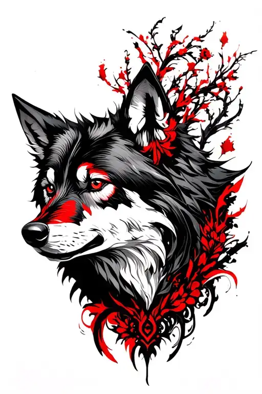 Goth Red And Black Wolf