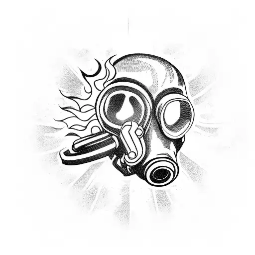 A Skull Wearing A Military Gas Mask With Flames Erupting From Its Eyes