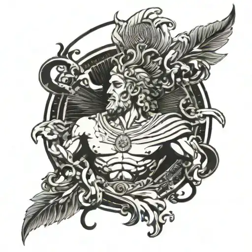 Incorporate A Sport Motif With A Representation Of An Ancient Greek God In A Blackwork Style