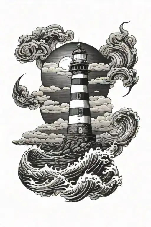 Lighthouse Stormy Sea Sailboat Navigating