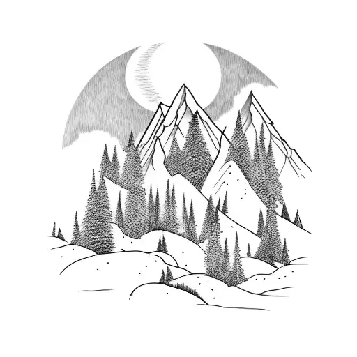 Mountain Scene Trees Wolf