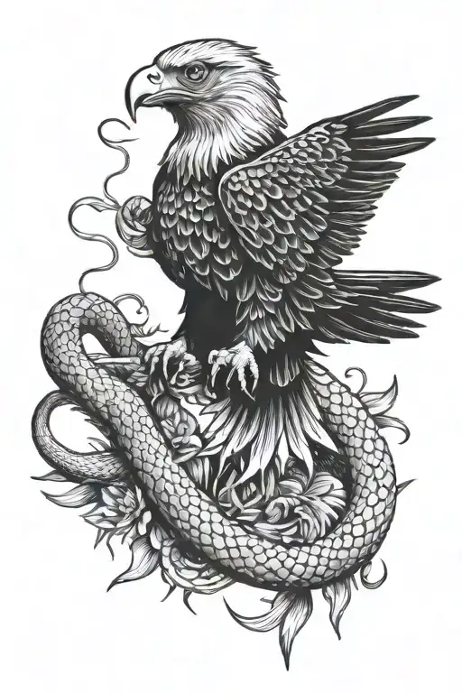 Eagle Fighting A Snake With A Cactus