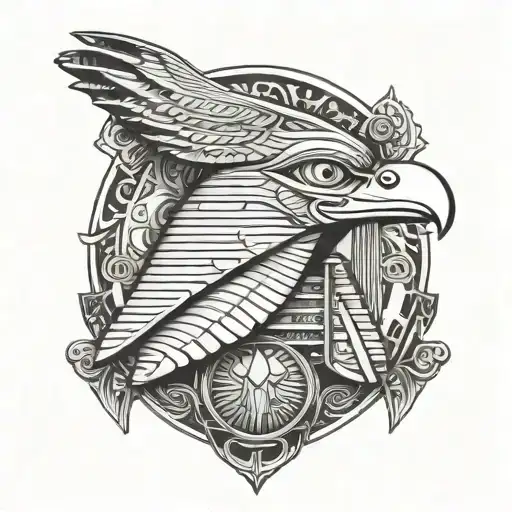 A Fine Line Tattoo Design Of The Egyptian God Horus Incorporating Elements Of Travel And Adventure