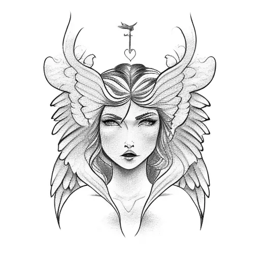 Cute Woman With Angel Wings Side View