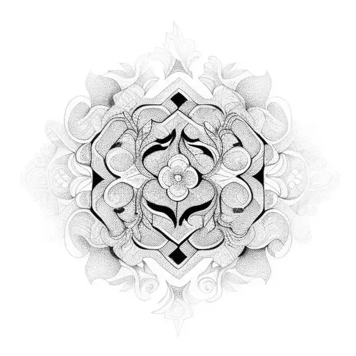 A Blackwork Tattoo Combining Tribal Patterns And A Beautiful Floral Motif