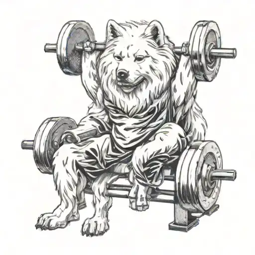 A Samoyed Dog Lifting Weights At The Gym